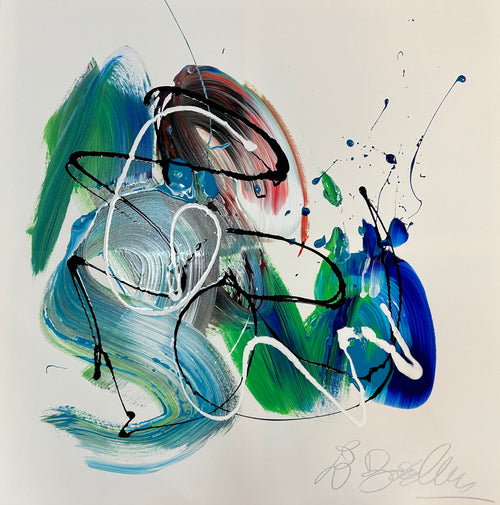 Blue abstract ocean wave art, original hand-painted canvas by Carey Baxendale, UK artist.
