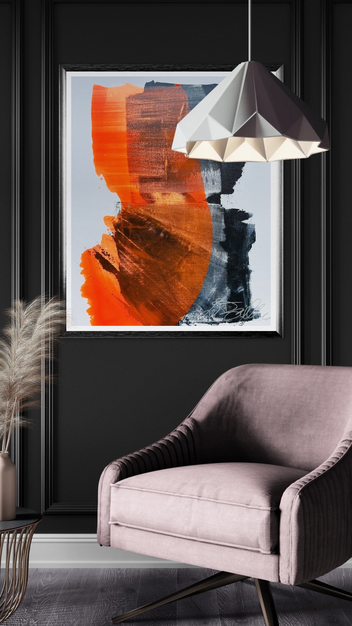Collision of Elements original abstract art displayed in modern interior setting.