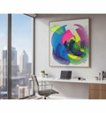 Modern office with a colorful abstract painting on the wall