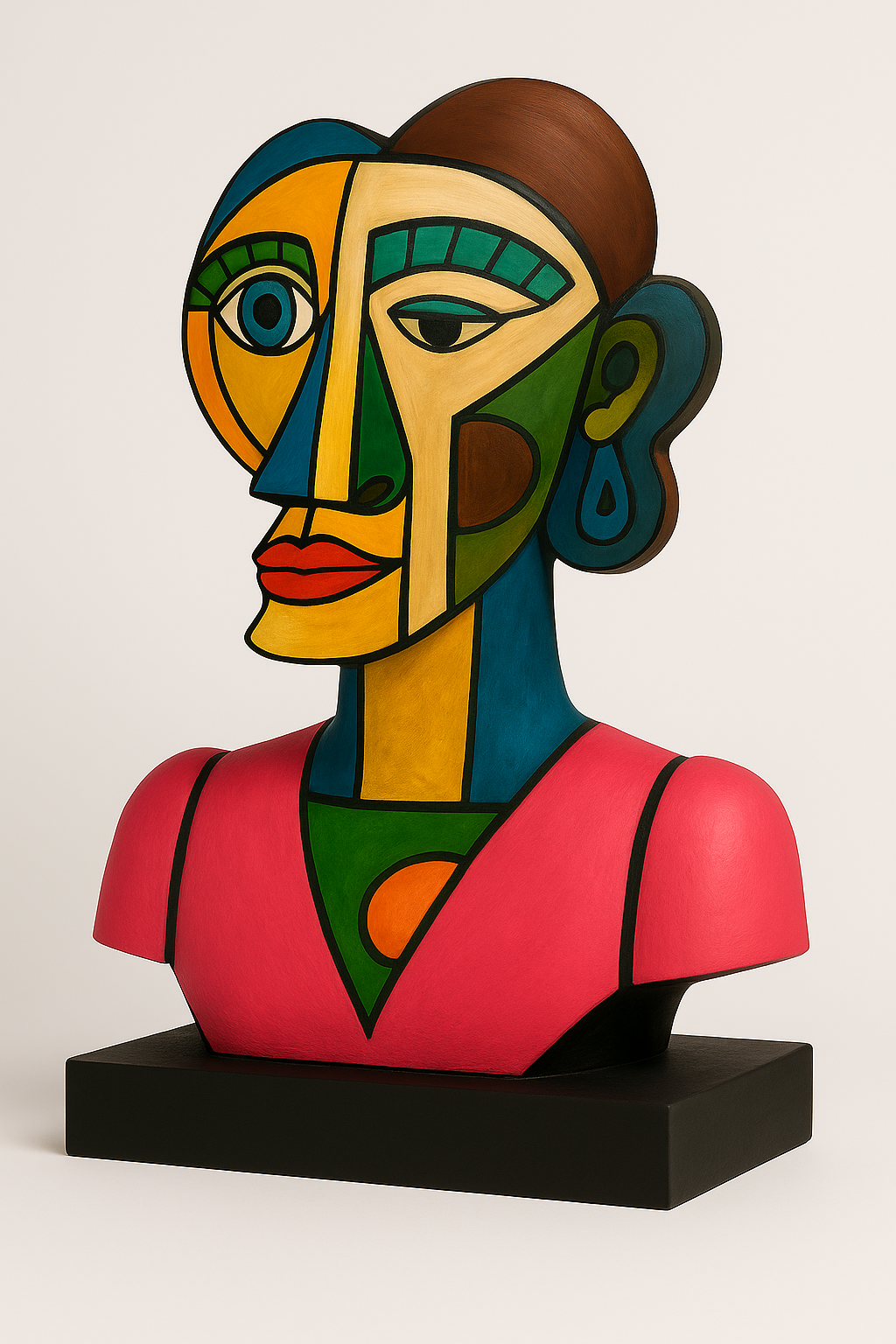 Chromatic Spirit 3D Sculpture - Front view showing vibrant multicoloured geometric design.
