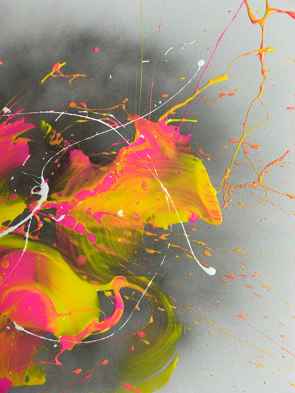 Abstract art with vibrant colors on a gray background