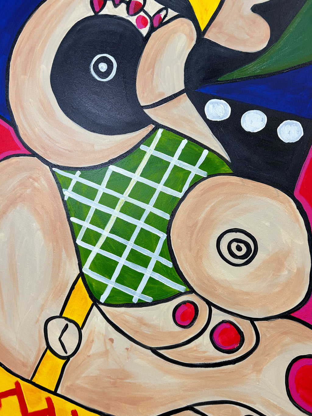Original Picasso inspired Women of the World art close-up with bold geometric shapes and cultural diversity theme.