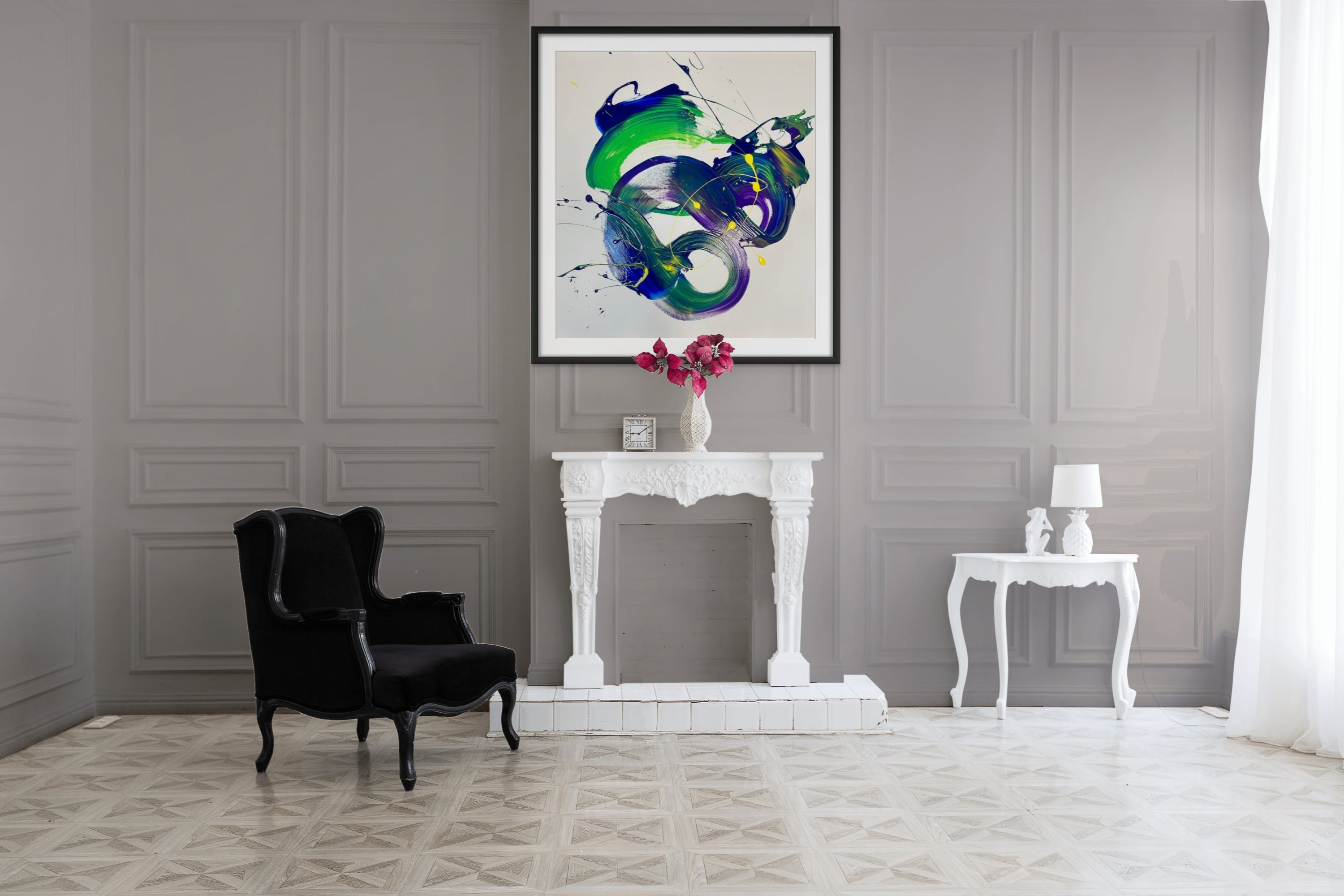 Purple Waves of Time original artwork by Carey Baxendale featuring flowing purple abstract forms.