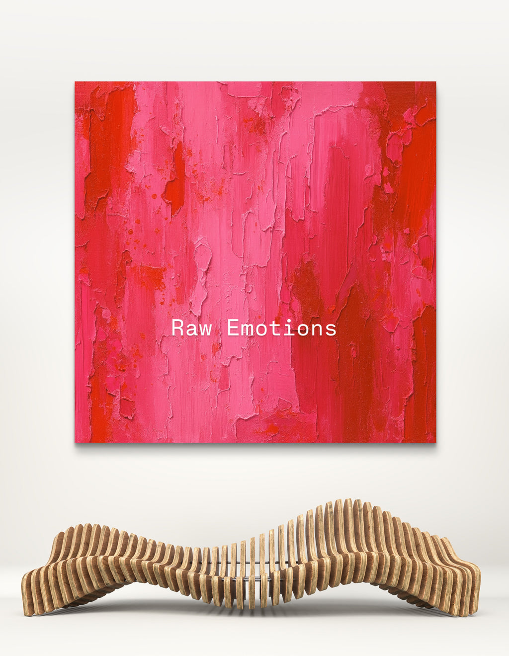 "Raw Emotions abstract painting displayed in modern interior setting"