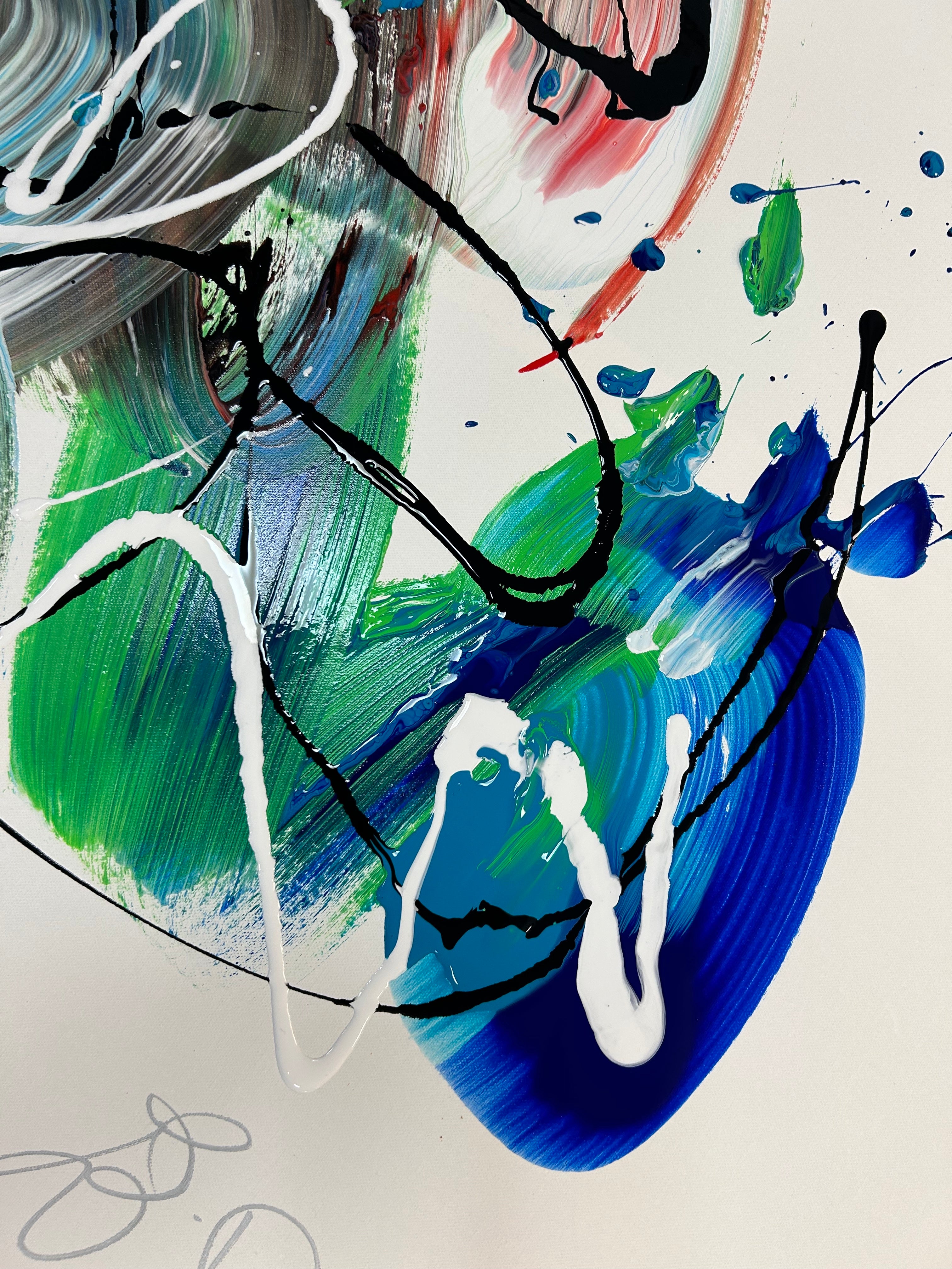 Contemporary blue wave artwork, abstract seascape painting for living room or office wall art.
