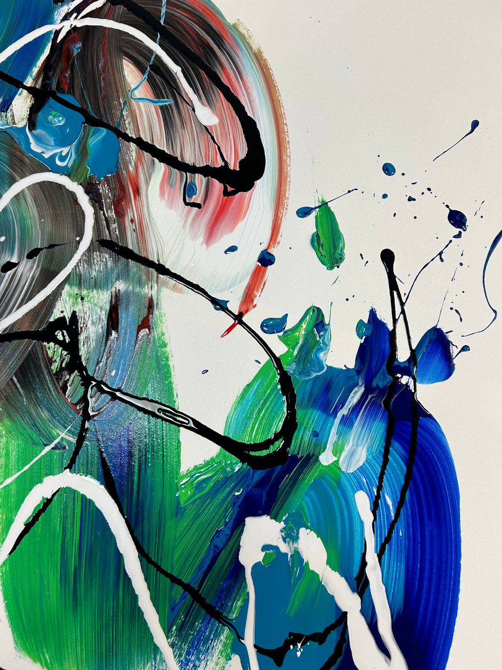 Modern blue ocean inspired abstract painting, unique contemporary art for interior design.
