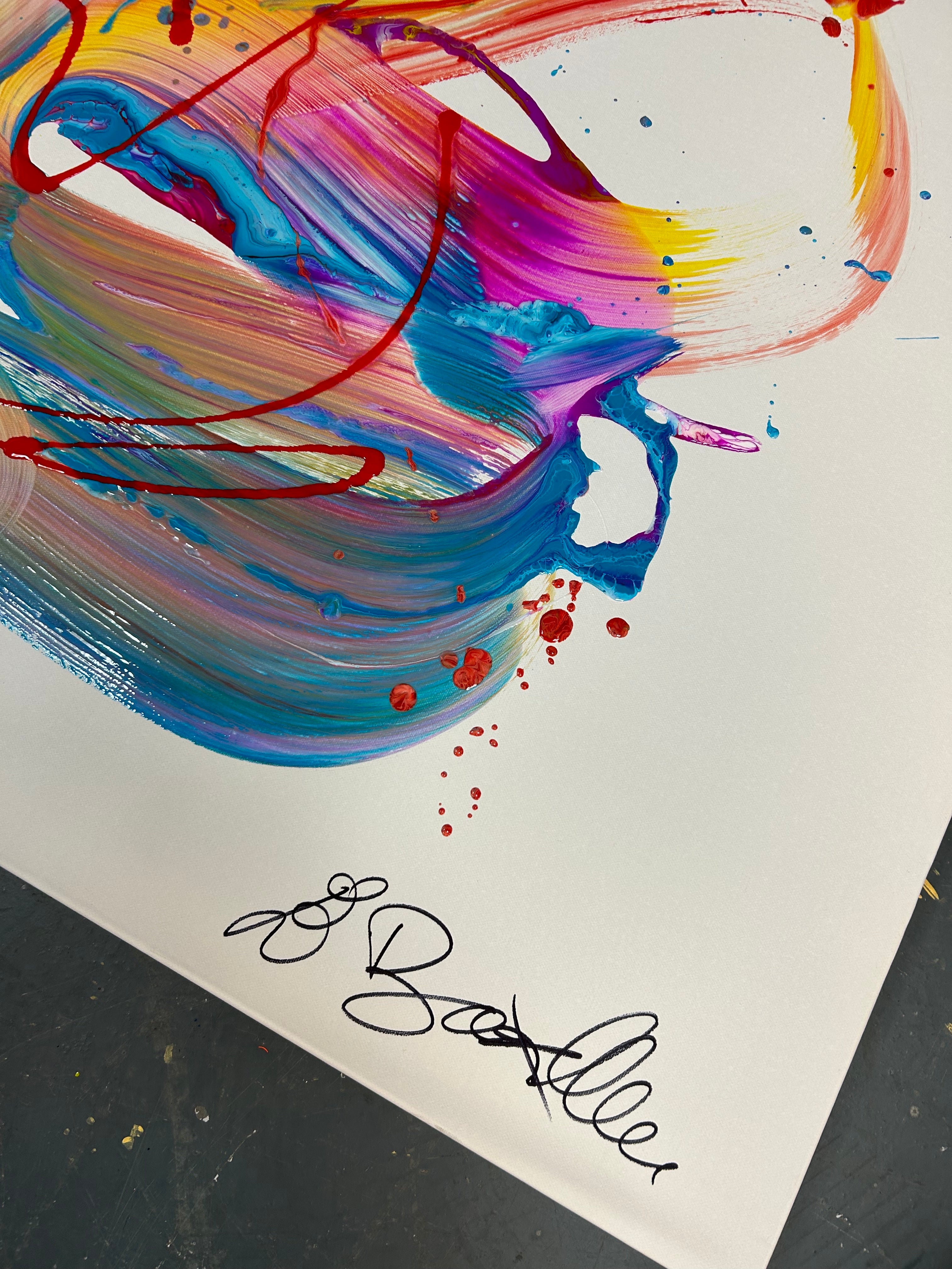 Pink Waves of Time artwork - detail view 1 showing texture and brushwork.
