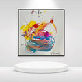 Pink Waves of Time abstract art displayed in modern interior setting.
