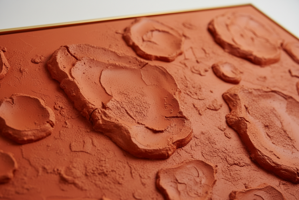 Red clay or chocolate mold with various shapes on a white background