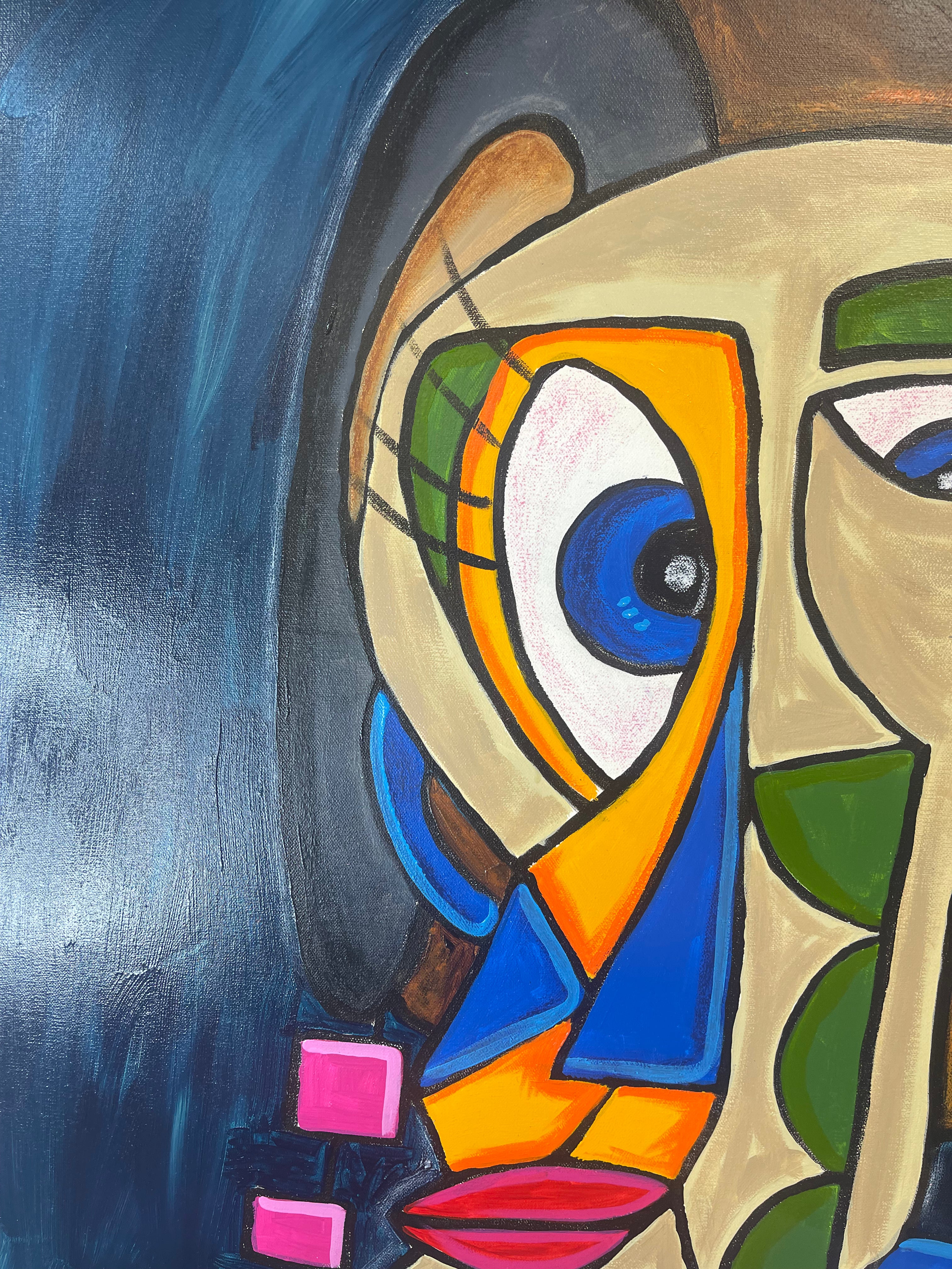 Abstract artwork with colorful geometric shapes on a dark background