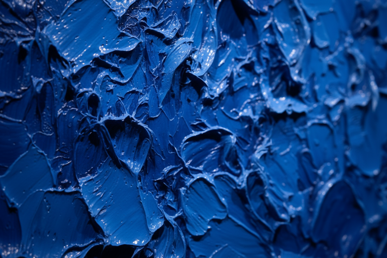 Close-up of textured blue paint