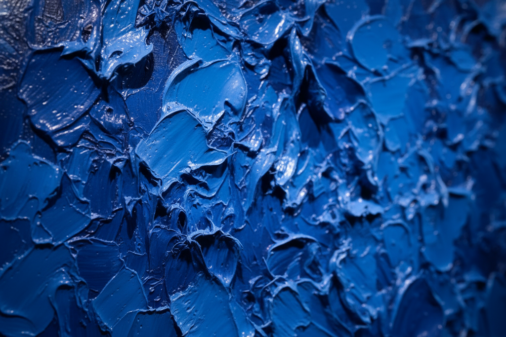 Close-up of textured blue paint