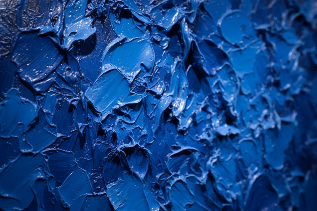 Close-up of textured blue paint