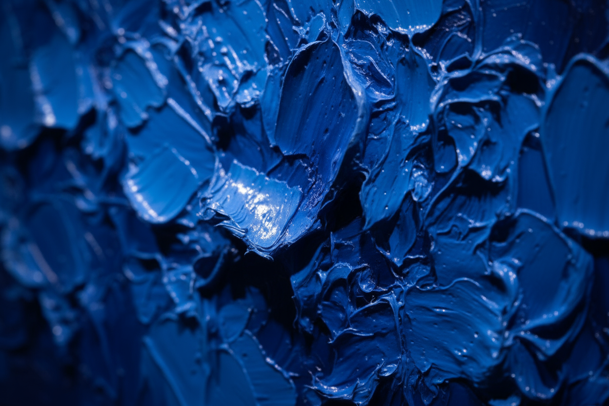 Close-up of textured blue paint