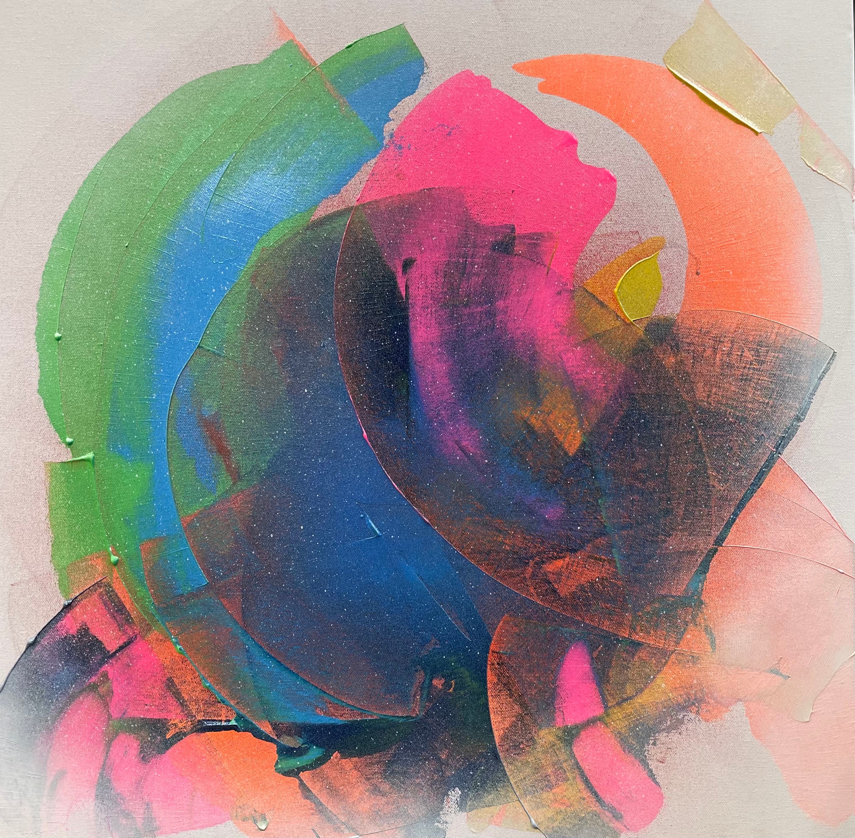 Abstract art piece with colorful brush strokes on a textured background