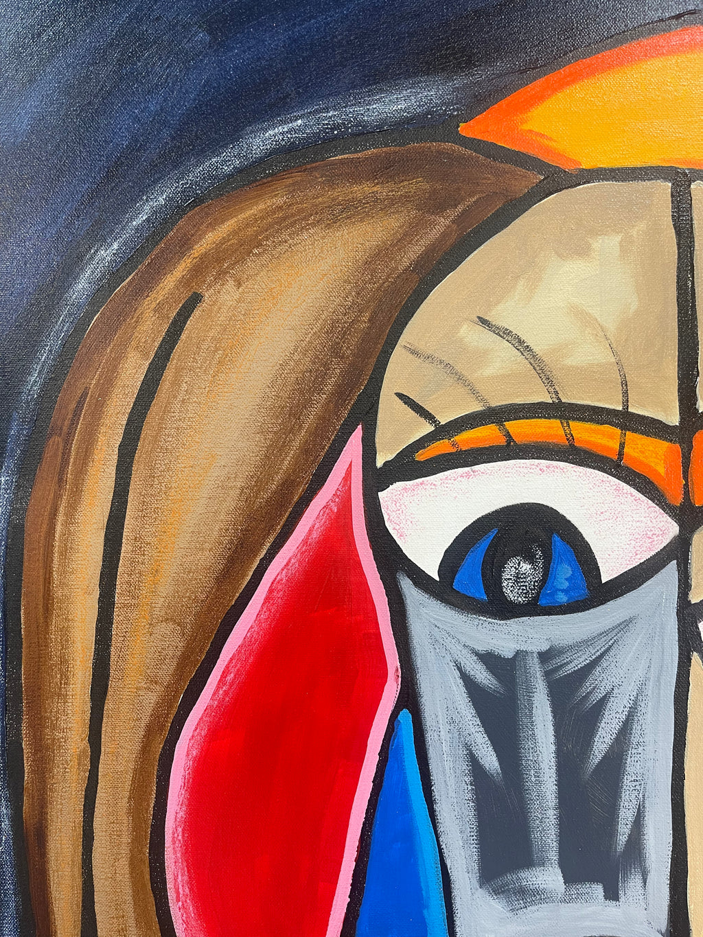 Abstract artwork with a stylized eye and colorful shapes