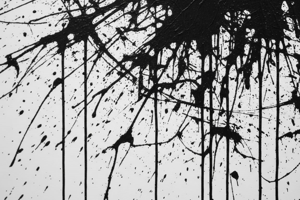 Black abstract splashes on a white background