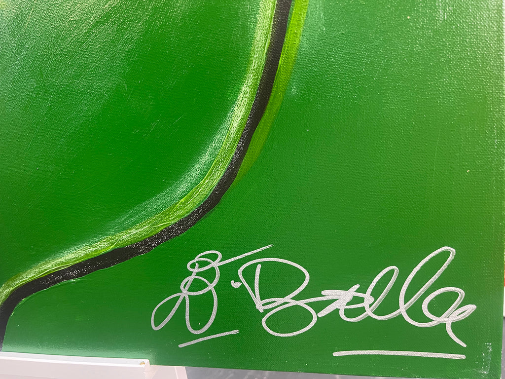 Green surface with a signature in white