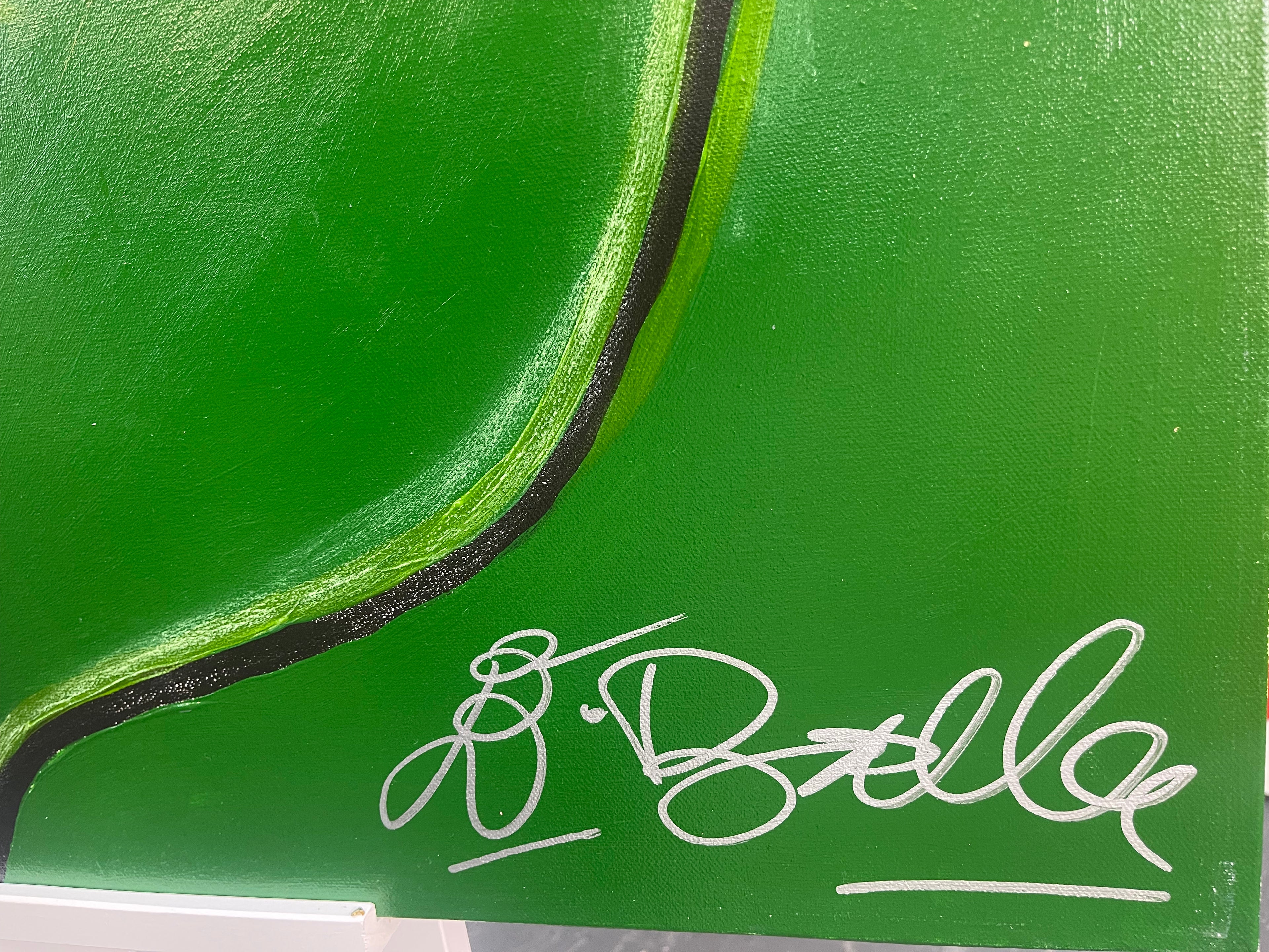 Green surface with a signature in white